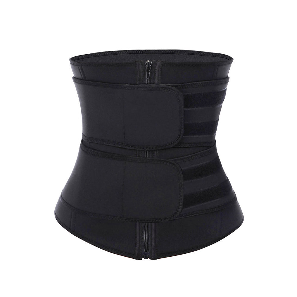Black Latex Waist Slimmer With Zipper Body Shapewear