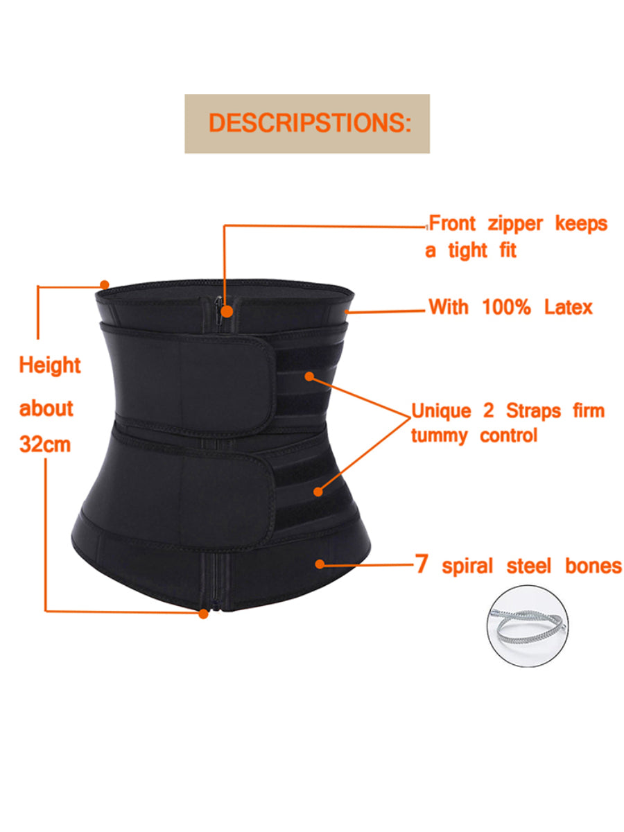 Black Latex Waist Slimmer With Zipper Body Shapewear
