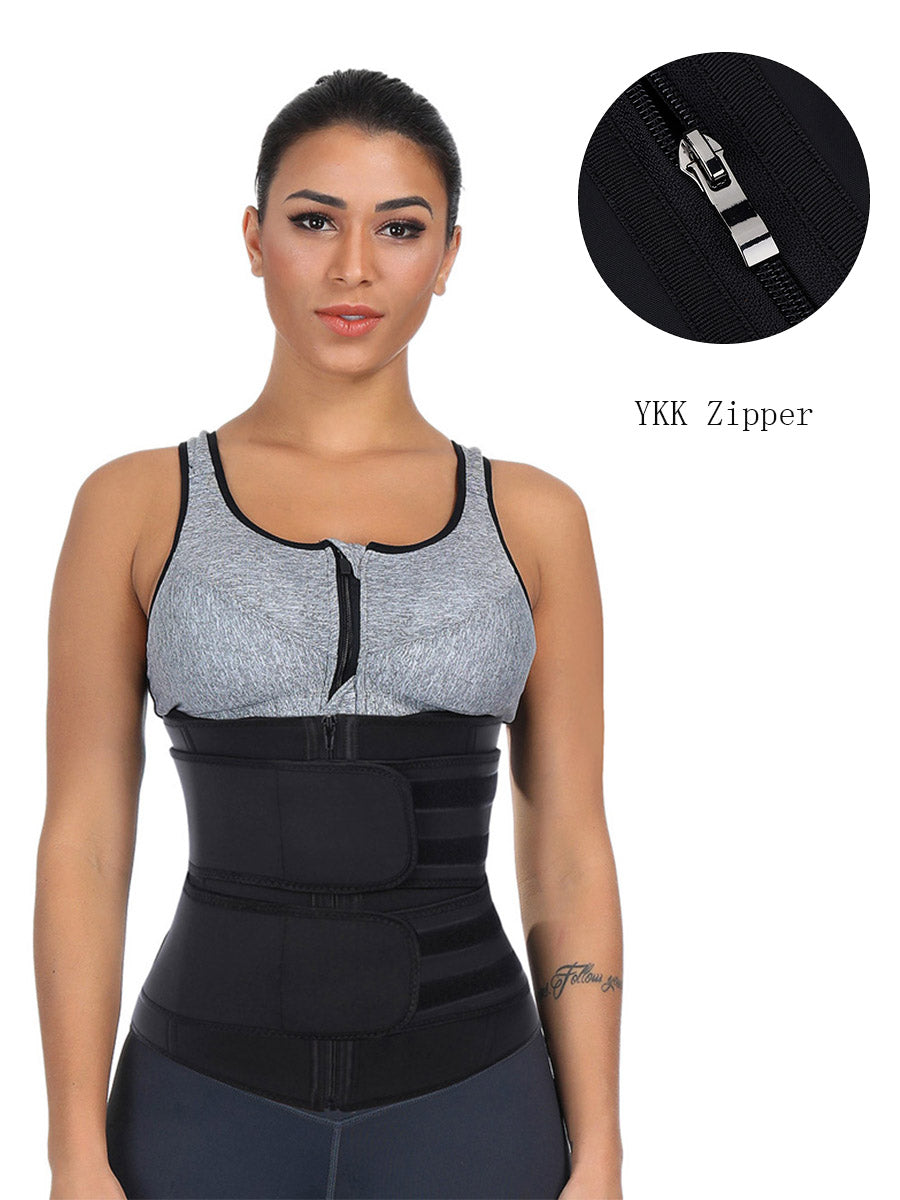Black Latex Waist Slimmer With Zipper Body Shapewear