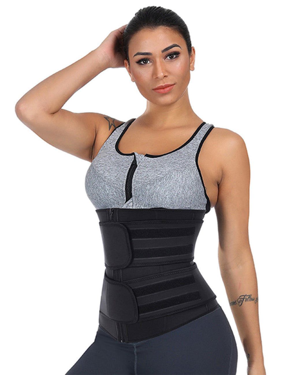 Black Latex Waist Slimmer With Zipper Body Shapewear